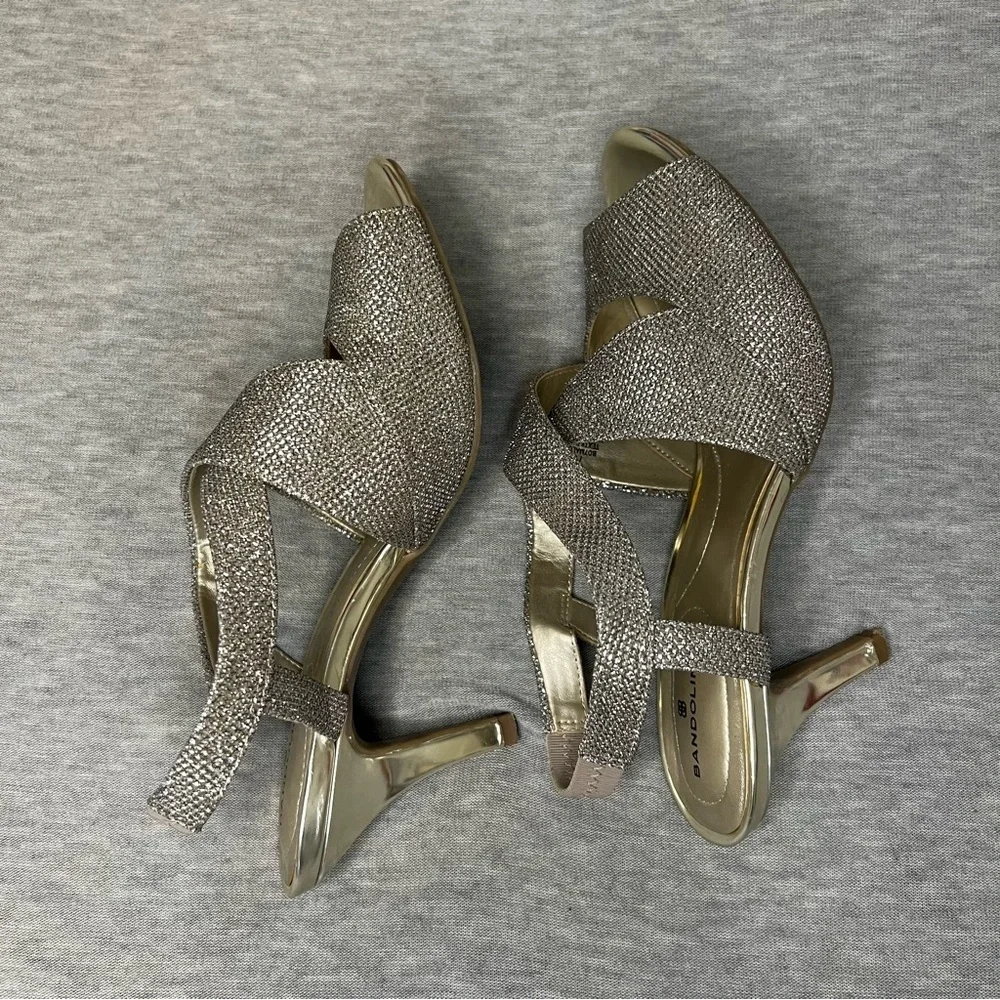 Bandolino Silver Heels with Peep-Toe and Ankle Strap